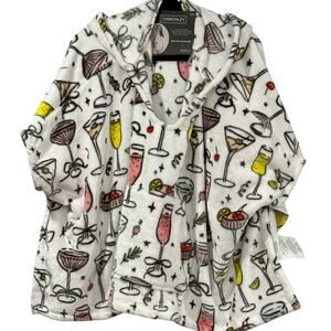 Throwzy Marlo Lorenz Cocktail Print Hooded Fleece Poncho One Size NWT Loungewear